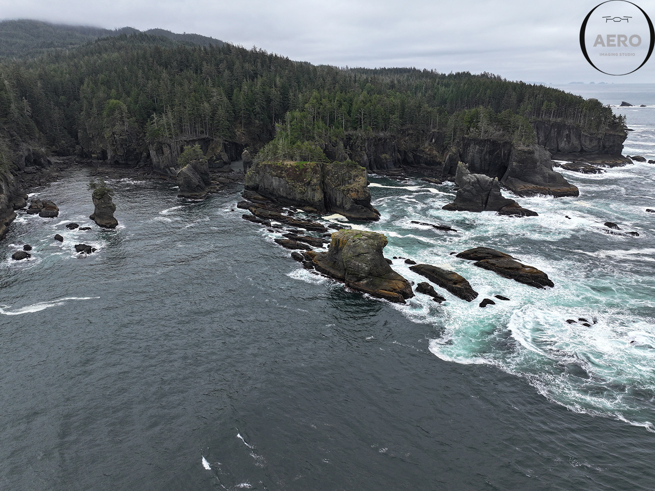 Drone aerial view of Cape Flattery Washington