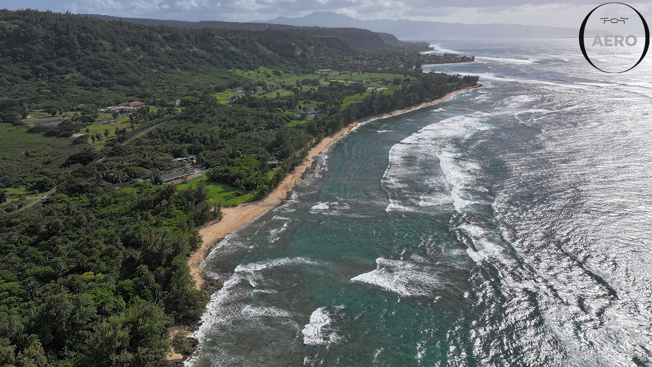 Aerial drone view of North Shore of Oahu