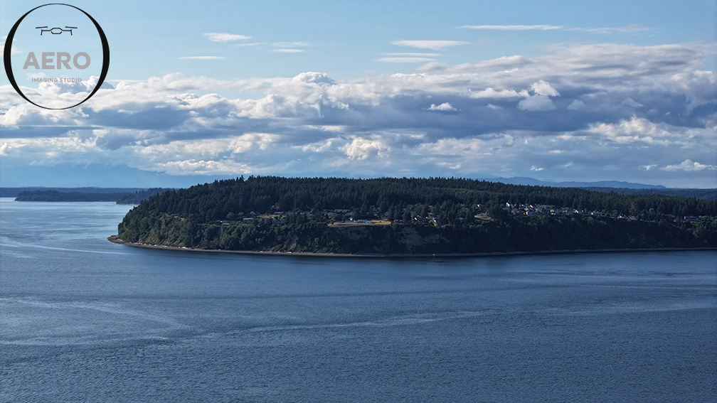 Drone view of South Puget Sound and McNeil Island